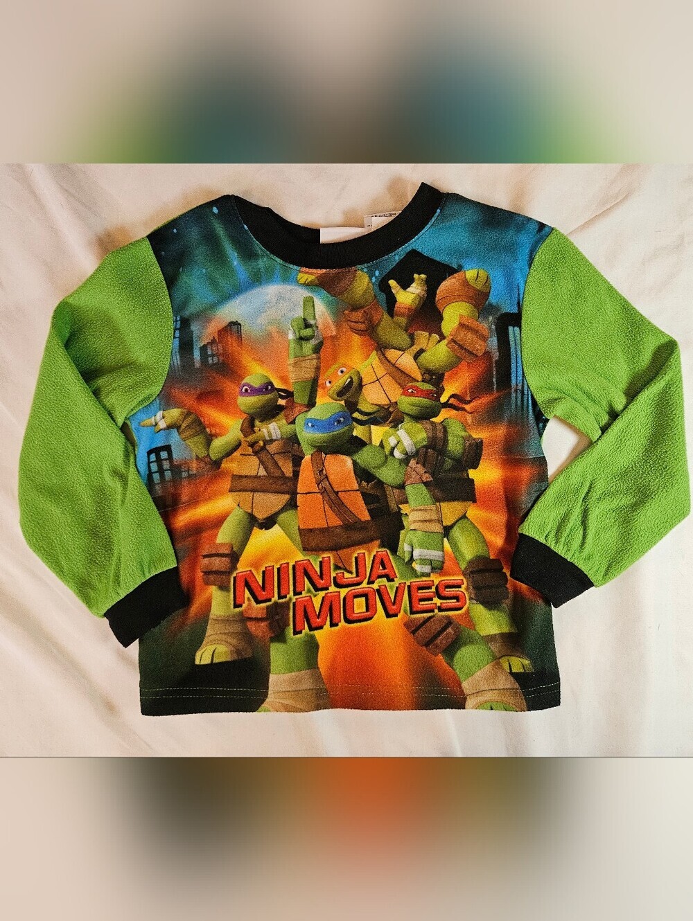 Nickelodeon Boys Green Teenage Mutant Ninja Turtles Long Sleeve Pajama Top Sz XS